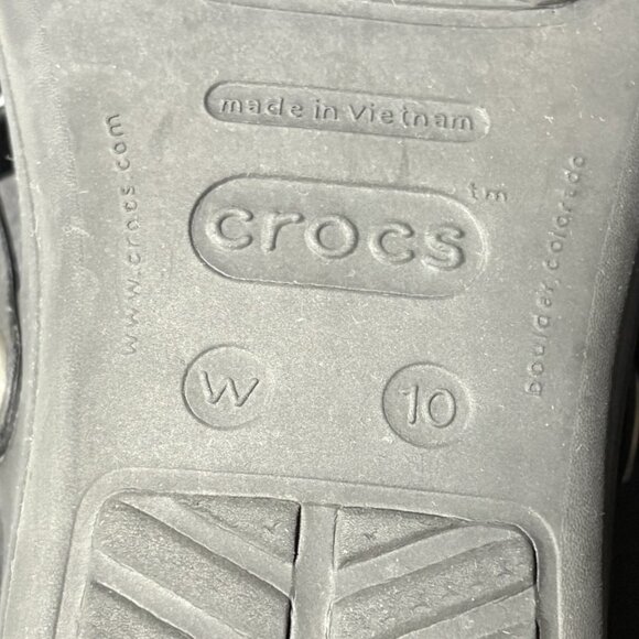 Crocs Sanrah Wedge Sandals‎ Silver Circle Black Flip Flop Slip On Womens Size 10 - Picture 9 of 10